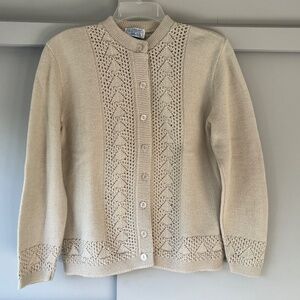 Vintage WINTUK by ROSE Orlon Acrylic Pointelle Knit Button Up Cardigan Sweater M